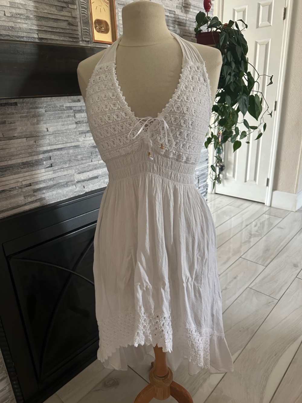 White Crochet Halter Summer Dress